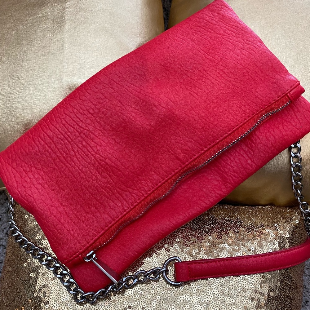 Large red pleather purse